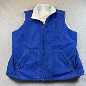 RALPH LAUREN WOMEN'S Blue & White Reversible Full Zip Vest Polyester 2X